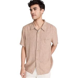 Tan and Red Stripes Celio Button Down Polo Shirt (M)